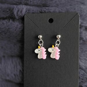 Resin Pink Unicorn Kids Earrings